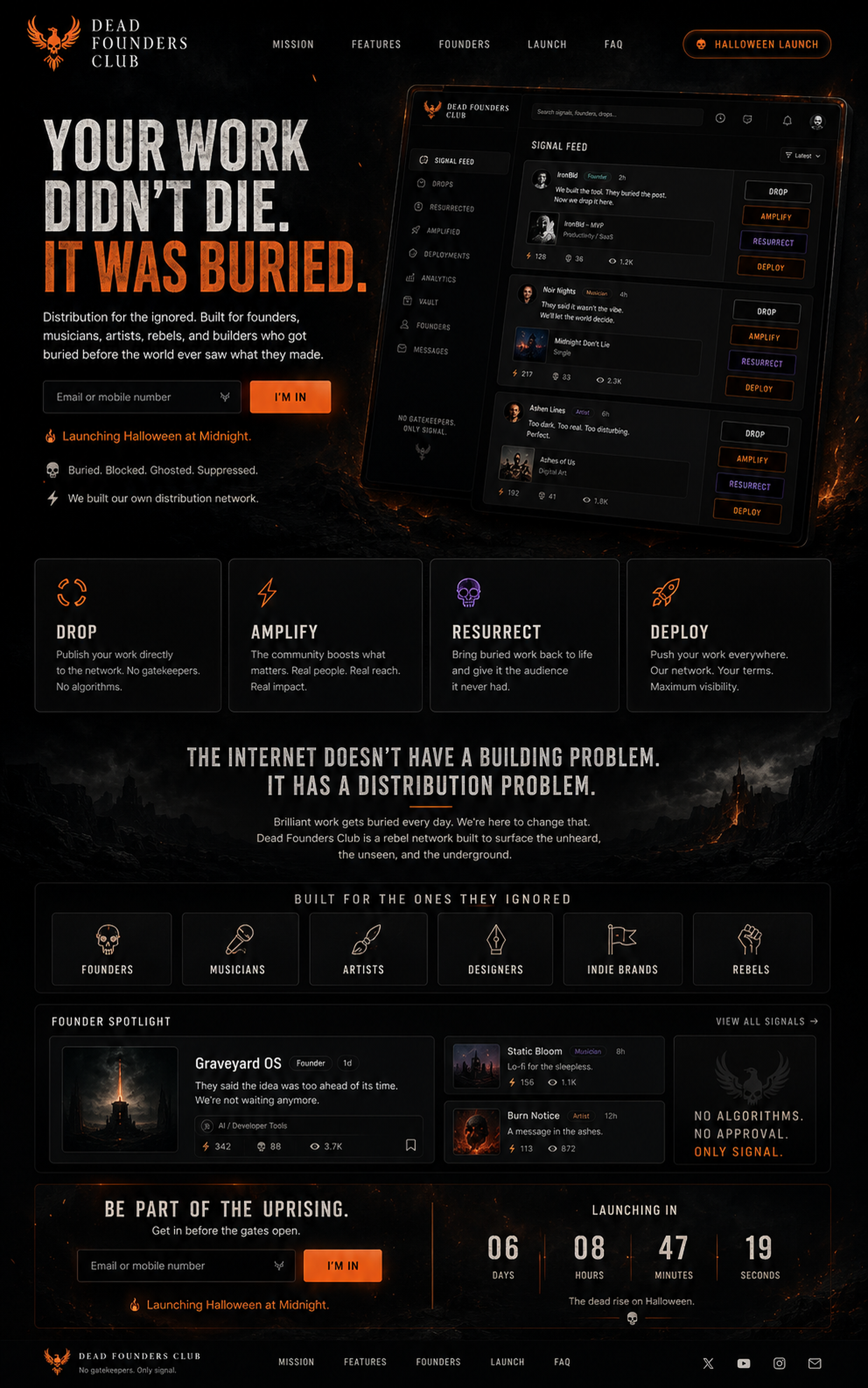 Dead Founders Club — Distribution for the ignored. Your work didn't die. It was buried.